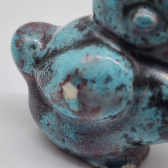 Vintage Handcrafted Ceramic Duck Figurine Turquoise & Red Distressed Finish 2.25 - Picture 10 of 10